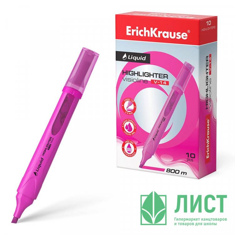 Текстовыделитель  ErichKrause Visioline V-14 Неон (Neon) 0,6-4мм скош. розовый арт.56029 (Ст.10)