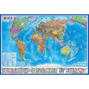 Карта мира настенная политическая 199*134 1:15,5 интерактивная ламинация в тубусе арт КН093