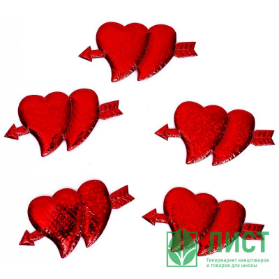 Сердечки декоративные "Голография", набор 5шт 6,5*3,3см красный арт.7532280 Сердечки декоративные "Голография", набор 5шт 6,5*3,3см красный арт.7532280