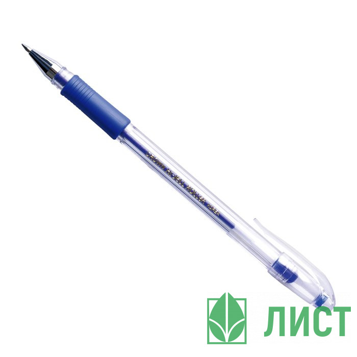 Ручка гелевая прозрачный корпус резиновый упор CROWN синий, конус, 0,5мм арт.HJR-500R (Ст.12)