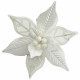 Украшение декор. на клипсе "Цветок. Пуансеттия" 21см цв.белый/серебро арт.92433