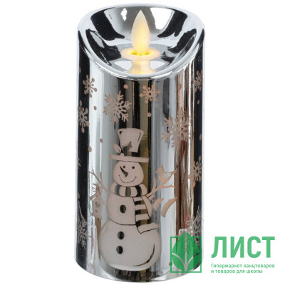 Свеча LED на батарейках (3*LR44) &quot;Снеговик&quot; 09*4,7см цв.серебро арт.812890 (Ст.12) Свеча LED на батарейках (3*LR44) "Снеговик" 09*4,7см цв.серебро арт.812890 (Ст.12)