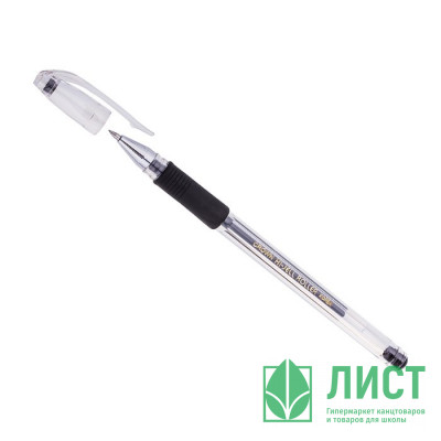 Ручка гелевая  прозрачный корпус  резиновый упор CROWN черный, конус, 0,5мм арт.HJR-500R (Ст.12) Ручка гелевая  прозрачный корпус  резиновый упор CROWN черный, конус, 0,5мм арт.HJR-500R (Ст.12)