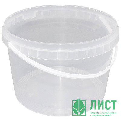 Ведро пищевое 3,25л с крышкой, с бел. ручкой круглое D=170мм цвет прозрачный Ведро пищевое 3,25л с крышкой, с бел. ручкой круглое D=170мм цвет прозрачный