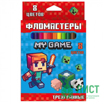 Фломастеры (CENTRUM) My game 8 цветов трехгранные картонная упаковка арт.77221 Фломастеры (CENTRUM) My game 8 цветов трехгранные картонная упаковка арт.77221