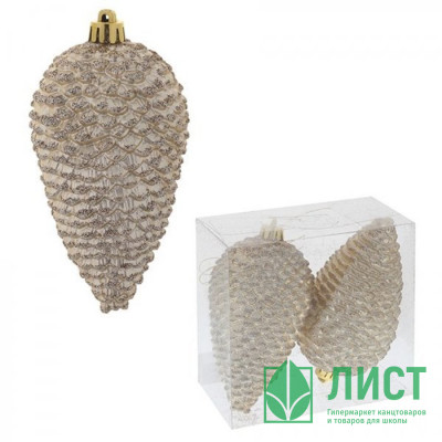 Фигурка на ёлку пластик 12см &quot;Шишка&quot; 02шт/наб. цв.шампань арт.722851 Фигурка на ёлку пластик 12см "Шишка" 02шт/наб. цв.шампань арт.722851