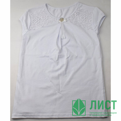 Джемпер для девочки трикотажный (Ликру) короткий рукав цвет белый арт.0237 ВИРИНЕЯ размерный ряд 32/128-40/158 Джемпер для девочки трикотажный (Ликру) короткий рукав цвет белый арт.0237 ВИРИНЕЯ размерный ряд 32/128-40/158