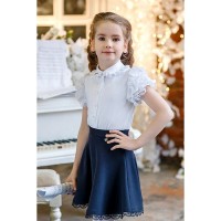 Блузка для девочки (Duwali) короткий рукав цвет синий/белый арт.163627 размер 36/140