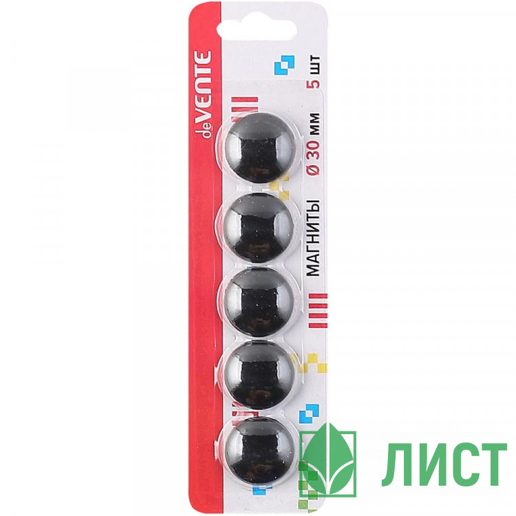 Магнит для  доски 30мм 05шт/уп. черный в блистере deVENTE арт.6021902
