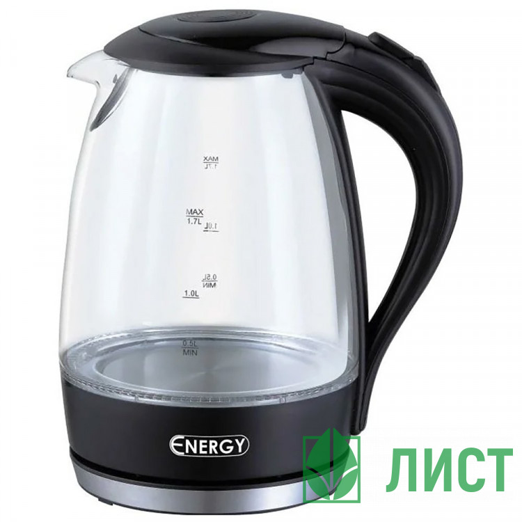 Чайник стекло 1,7л Energy, арт. E-262, черный, 2200Вт