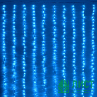 Гирлянда электрическая уличная занавес Дождь 3*2м 480LED &quot;Водопад&quot; цвет синий (светлый провод) 6режимов арт.725-579 Гирлянда электрическая уличная занавес Дождь 3*2м 480LED "Водопад" цвет синий (светлый провод) 6режимов арт.725-579