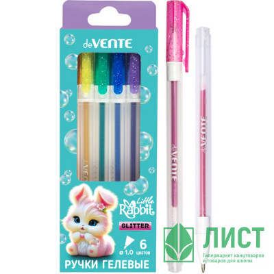 Набор ручек гелевых 6 цветов (deVENTE) Little Rabbit с блестками d=1 мм арт.5051612 Набор ручек гелевых 6 цветов (deVENTE) Little Rabbit с блестками d=1 мм арт.5051612