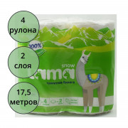 Бумага туалетная 2-слоя втулка 4рулона в упаковке 17,5м Snow Lama