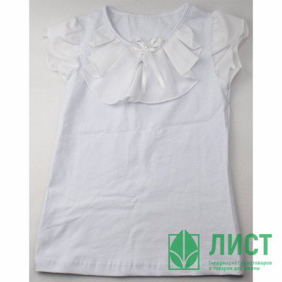 Джемпер для девочки трикотажный (Ликру) короткий рукав цвет белый арт.0043 МИЛЕНУШКА  размерный ряд 32/128-36/140 Джемпер для девочки трикотажный (Ликру) короткий рукав цвет белый арт.0043 МИЛЕНУШКА  размерный ряд 32/128-36/140