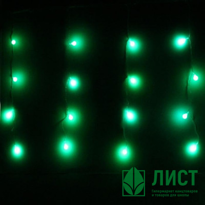 Гирлянда электрическая для дома занавес Бахрома 2,5*0,6м 48LED цвет зеленый (светлый провод) 4режимов арт.183-524 Гирлянда электрическая для дома занавес Бахрома 2,5*0,6м 48LED цвет зеленый (светлый провод) 4режимов арт.183-524