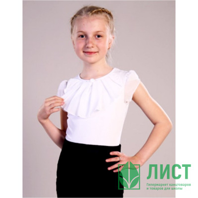 Джемпер для девочки трикотажный (Ликру) короткий рукав цвет белый арт.0043 МИЛЕНУШКА  размерный ряд 36/146-42/164 Джемпер для девочки трикотажный (Ликру) короткий рукав цвет белый арт.0043 МИЛЕНУШКА  размерный ряд 36/146-42/164