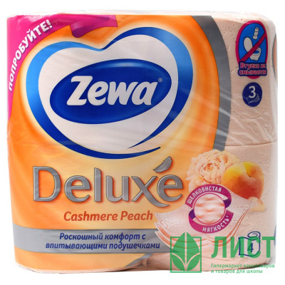 Бумага туалетная 3-сл втулка 4рул/уп 17,5м белая Zewa Deluxe Персик Бумага туалетная 3-сл втулка 4рул/уп 17,5м белая Zewa Deluxe Персик
