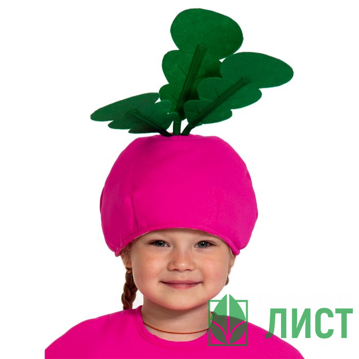 Маска-шапочка карнавальная ткань (САД_ОГОРОД) "Редиска" цв.розовый темный/зелёный р.52-54 арт.4131