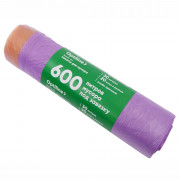 Пакеты для мусора 30л 10мкм 20шт/рулон, ПНД сиреневые с завязками