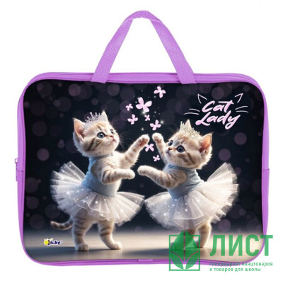 Папка А4 текстиль на молнии ручка-тесьма широкая боковинка (Оникс) Cat ballet арт.ПМД 4-20 Папка А4 текстиль на молнии ручка-тесьма широкая боковинка (Оникс) Cat ballet арт.ПМД 4-20