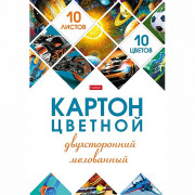 Цветной картон А4 10 листов 10 цветов мелованный двухсторонний Hatber Мозаика в папке арт.10Кц4_25049