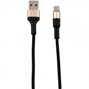 Кабель USB - микро USB  HOCO X26 Xpress, 1.0м, круглый, 2.4A, ткань, цвет: чёрный, золотая вставка