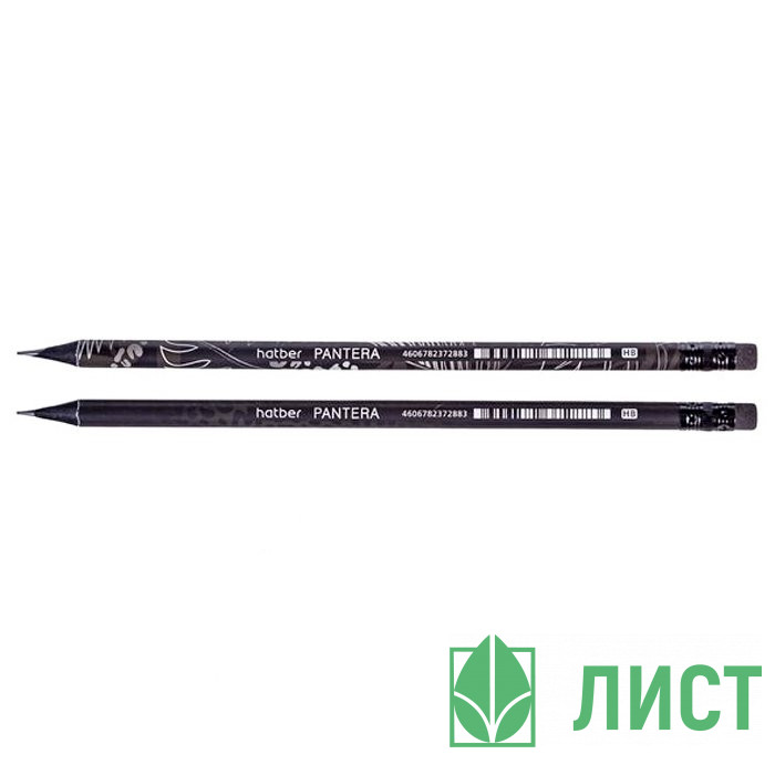 Карандаш чернографитный HATBER с ластиком Пантера (Pantera) HB круглый корпус арт.BL_072750/074603 (Ст6)