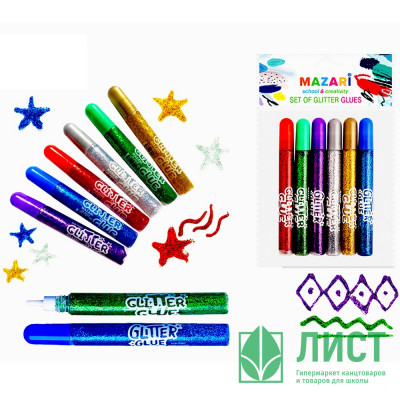 Гель с блестками 6 штук в наборе Mazari 15 мл х 6 цветов арт.M-5656 Гель с блестками 6 штук в наборе Mazari 15 мл х 6 цветов арт.M-5656