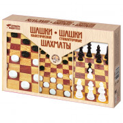 Игра настольная Шашки классические, Шашки стоклеточные, Шахматы (ДК) большие арт.03873