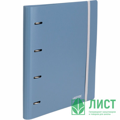 Папка на 4-х кольцах А4 38мм D-30мм пл. 0,6мм синяя deVENTE sigNATURE с внут.карманом широкая резинка арт.3081509 Папка на 4-х кольцах А4 38мм D-30мм пл. 0,6мм синяя deVENTE sigNATURE с внут.карманом широкая резинка арт.3081509