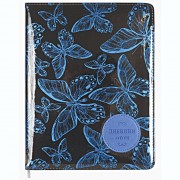 Дневник школьный твердая обложка кожзам поролон (deVENTE) Blue butterfly on the black арт.2021318 (Ст.96)