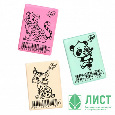 Ластик (ЛУЧ) ZOO Z1 (35*25*8мм) пастельный ассорти арт.31С 1966-08 Ластик (ЛУЧ) ZOO Z1 (35*25*8мм) пастельный ассорти арт.31С 1966-08