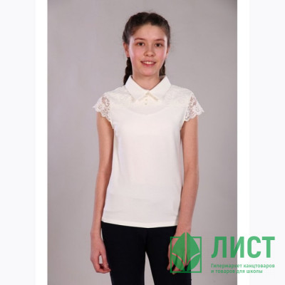 Джемпер для девочки трикотажный (Ликру) короткий рукав цвет белый арт.7036 МИРАНДА размерный ряд 32/128-36/140 Джемпер для девочки трикотажный (Ликру) короткий рукав цвет белый арт.7036 МИРАНДА размерный ряд 32/128-36/140