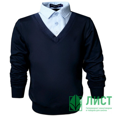 Джемпер-обманка для мальчика (BROSTEM) арт.DO1A16-69 размерный ряд 34/128-46/164 цвет темно-синий с голубым воротом Джемпер-обманка для мальчика (BROSTEM) арт.DO1A16-69 размерный ряд 34/128-46/164 цвет темно-синий с голубым воротом