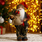 Игрушка декор. "Дед Мороз в клетчатой шубке с фонариком и мешком" 30см арт.3555416