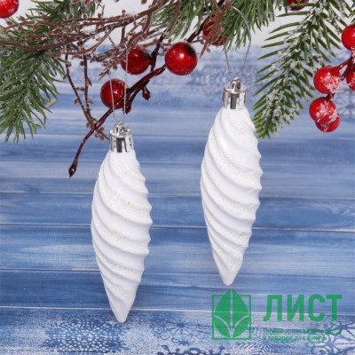 Фигурка на ёлку пластик 10см &quot;Сосулька витая&quot; 02шт/наб. цв.белый арт.916-0418 Фигурка на ёлку пластик 10см "Сосулька витая" 02шт/наб. цв.белый арт.916-0418