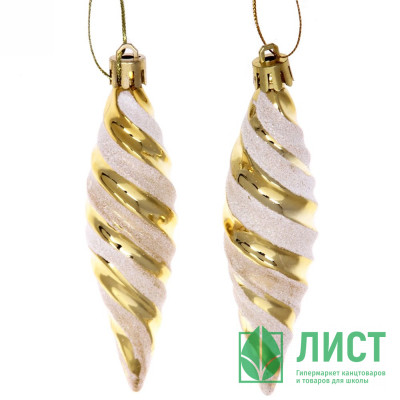Фигурка на ёлку пластик 10см &quot;Сосулька витая&quot; 02шт/наб. цв.золото арт.916-892 Фигурка на ёлку пластик 10см "Сосулька витая" 02шт/наб. цв.золото арт.916-892