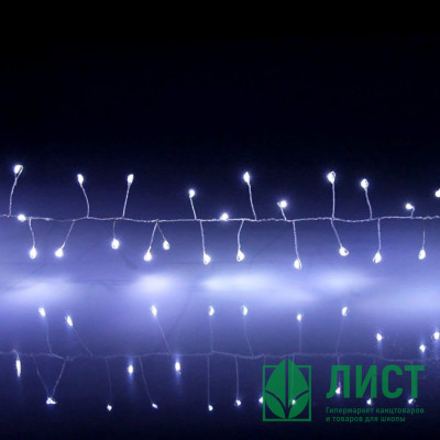 Гирлянда электрическая для дома нить 02м 150LED &quot;Мишура&quot; цвет белый (светлый провод) арт.765-040 Гирлянда электрическая для дома нить 02м 150LED "Мишура" цвет белый (светлый провод) арт.765-040