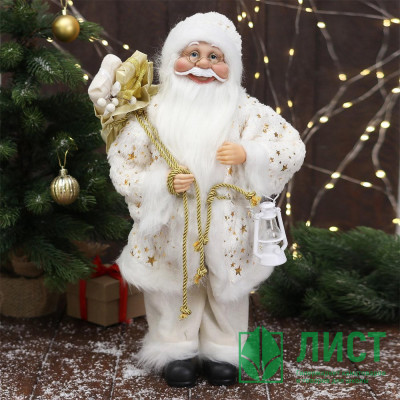Игрушка декор. &quot;Дед Мороз в белой шубке с фонариком и подарками&quot; 45см арт.4316760 Игрушка декор. "Дед Мороз в белой шубке с фонариком и подарками" 45см арт.4316760