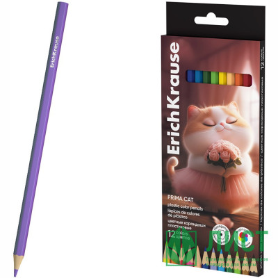 Карандаши цветные (ErichKrause) пластиковые Prima Cat 12 цветов шестигранные 2,6 мм арт.65010 Карандаши цветные (ErichKrause) пластиковые Prima Cat 12 цветов шестигранные 2,6 мм арт.65010