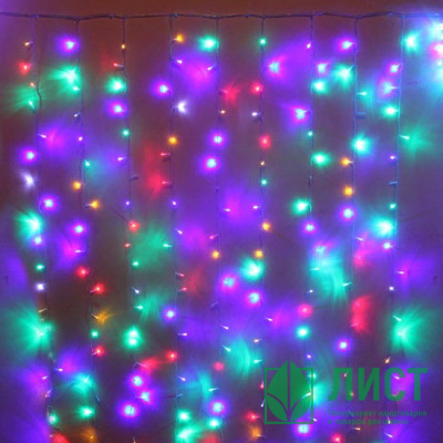 Гирлянда электрическая уличная занавес Дождь 2*6м 960LED &quot;Мерцание&quot; цвет мульти (светлый провод) арт.183-042 Гирлянда электрическая уличная занавес Дождь 2*6м 960LED "Мерцание" цвет мульти (светлый провод) арт.183-042
