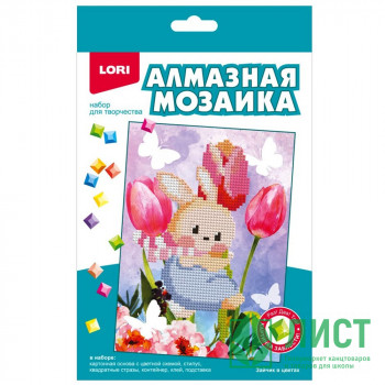 Алмазная мозаика 15х20см для детей (LORI) Зайчик в цветах частичная выкладка арт.Амк-014 Алмазная мозаика 15х20см для детей (LORI) Зайчик в цветах частичная выкладка арт.Амк-014