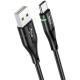 Кабель USB -8 pin HOCO U93 Shadow (1.2м, круглый,2.4A,нейлон,индикатор зарядки)цв.черный