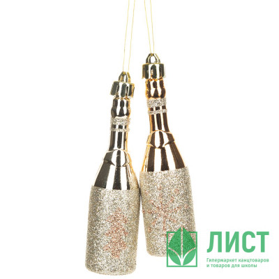 Фигурка на ёлку пластик &quot;Бутылочка&quot; 10см 02шт/наб. цв.золото арт.89182 Фигурка на ёлку пластик "Бутылочка" 10см 02шт/наб. цв.золото арт.89182