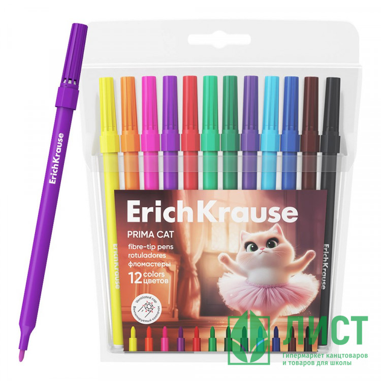 Фломастеры ErichKrause Прима-кошка 12 цветов арт.65028
