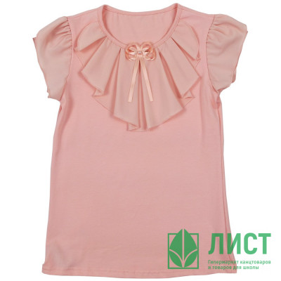 Джемпер для девочки трикотажный (Ликру) короткий рукав цвет пудра арт.0043 МИЛЕНУШКА  размерный ряд 32/128-36/140 Джемпер для девочки трикотажный (Ликру) короткий рукав цвет пудра арт.0043 МИЛЕНУШКА  размерный ряд 32/128-36/140