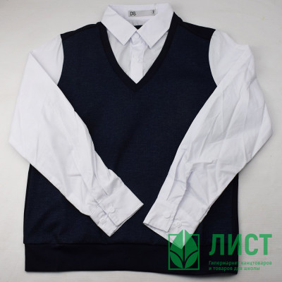 Джемпер-обманка для мальчика (Делорас) арт.71482GF размер 34/134-44/164 цвет темно-синий/белый ворот Джемпер-обманка для мальчика (Делорас) арт.71482GF размер 34/134-44/164 цвет темно-синий/белый ворот