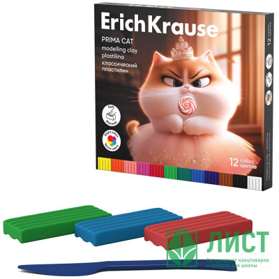 Пластилин 12 цветов 192 грамма (ErichKrause) Prima Cat со стеком картонная коробка арт 65197 Пластилин 12 цветов 192 грамма (ErichKrause) Prima Cat со стеком картонная коробка арт 65197