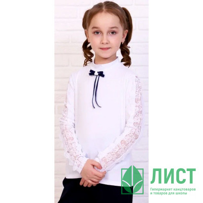 Джемпер для девочки трикотажный (Ликру) длинный рукав цвет белый арт.0223 СИМФОНИЯ размерный ряд 32/128-40/158 Джемпер для девочки трикотажный (Ликру) длинный рукав цвет белый арт.0223 СИМФОНИЯ размерный ряд 32/128-40/158