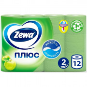 Бумага туалетная 2-слоя втулка 12 рулонов в упаковке зеленая Zewa Plus (Ст.7)